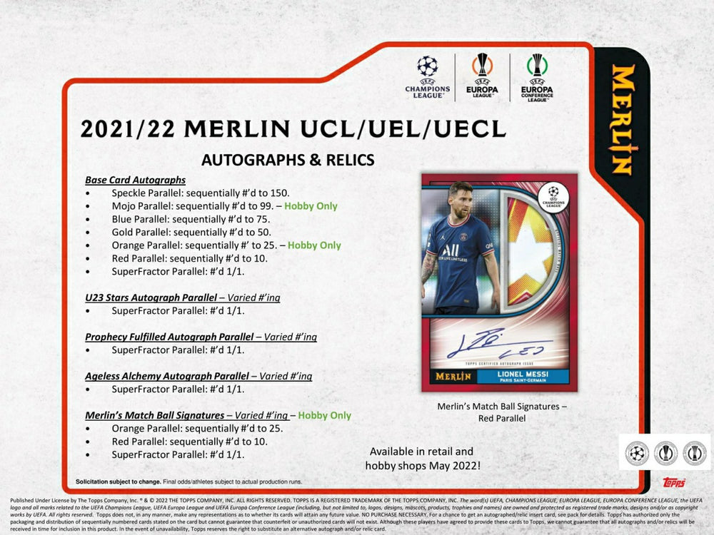 2021/22 Topps UEFA Champions League Merlin Chrome Soccer Hobby Box Taass US