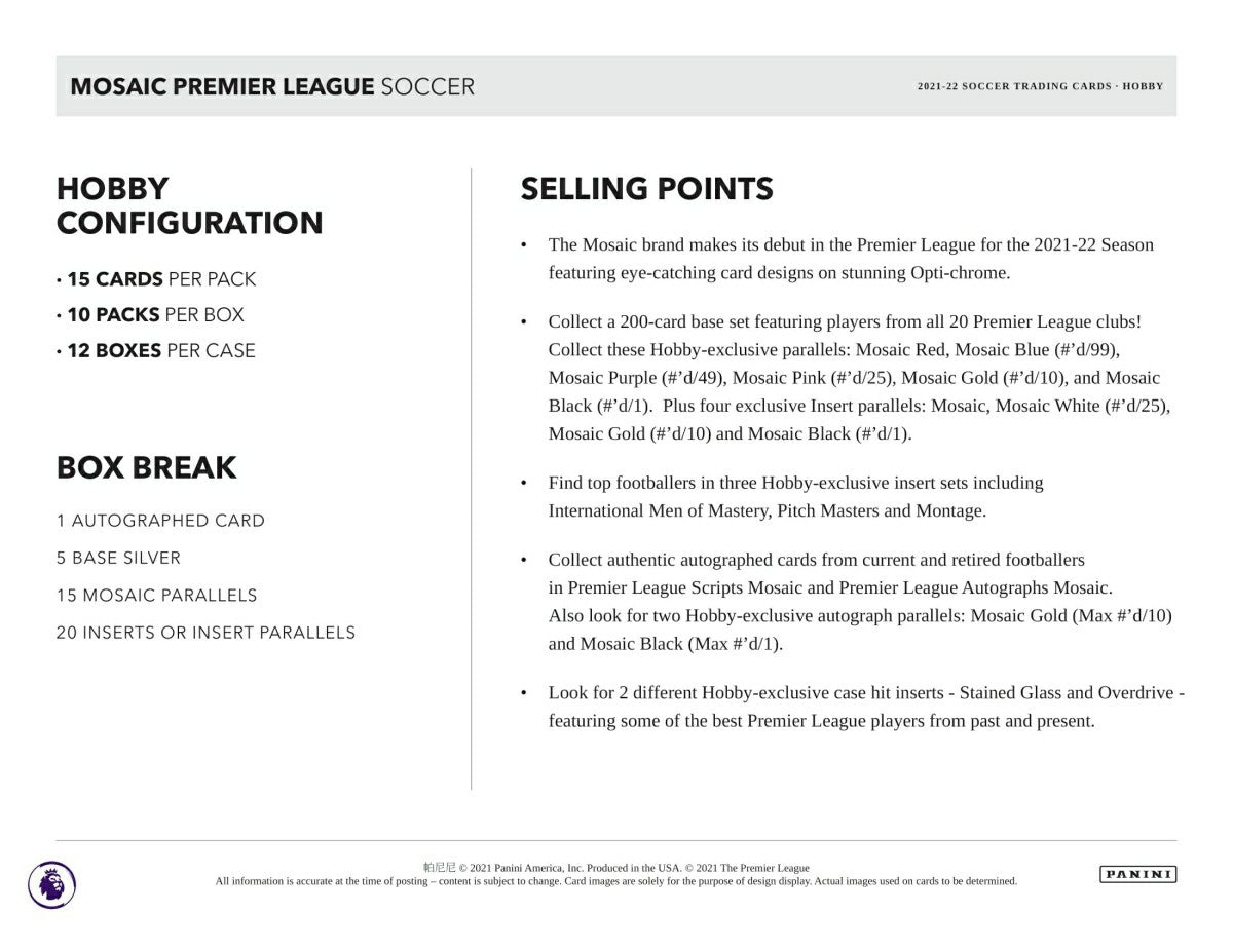 2021/22 Panini Mosaic Premier League EPL Soccer Hobby Box Taass sale