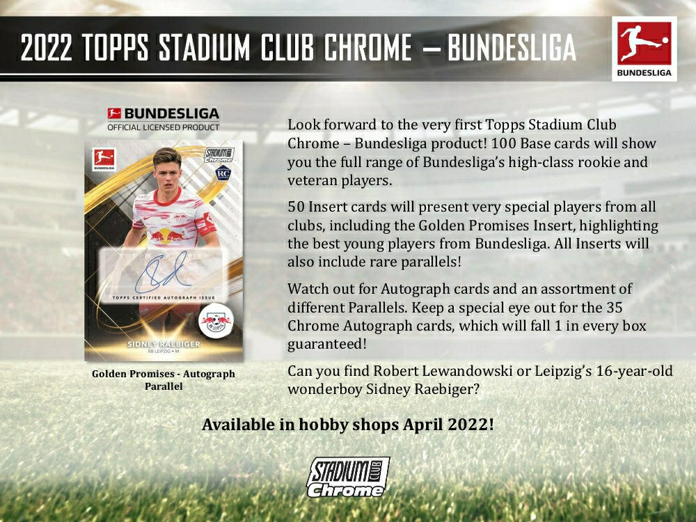 2021/22 Topps Stadium Club Chrome Bundesliga Soccer Hobby Box Taass for sale